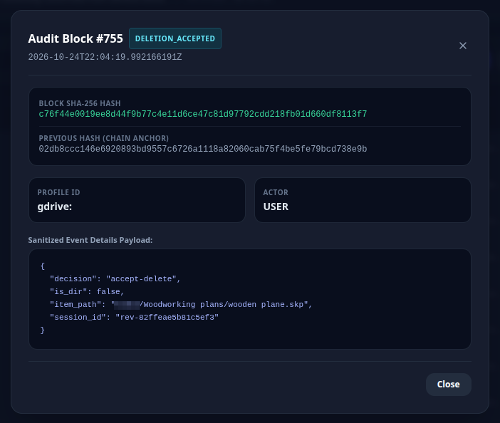 Cryptographic Audit Block Inspection