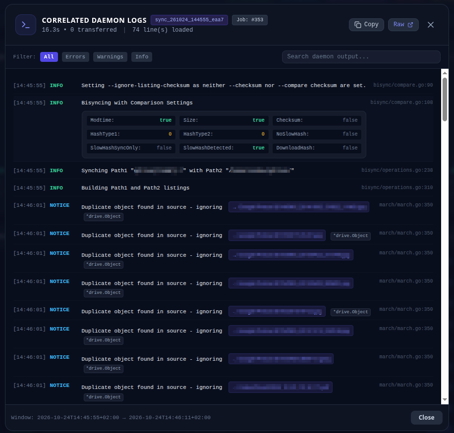 Correlated Daemon Log Modal