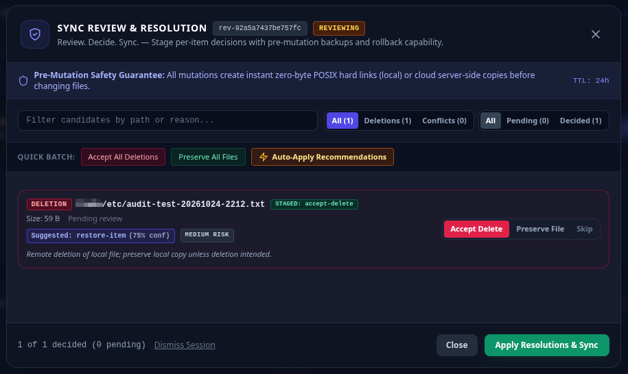 Sync Review Resolution Modal